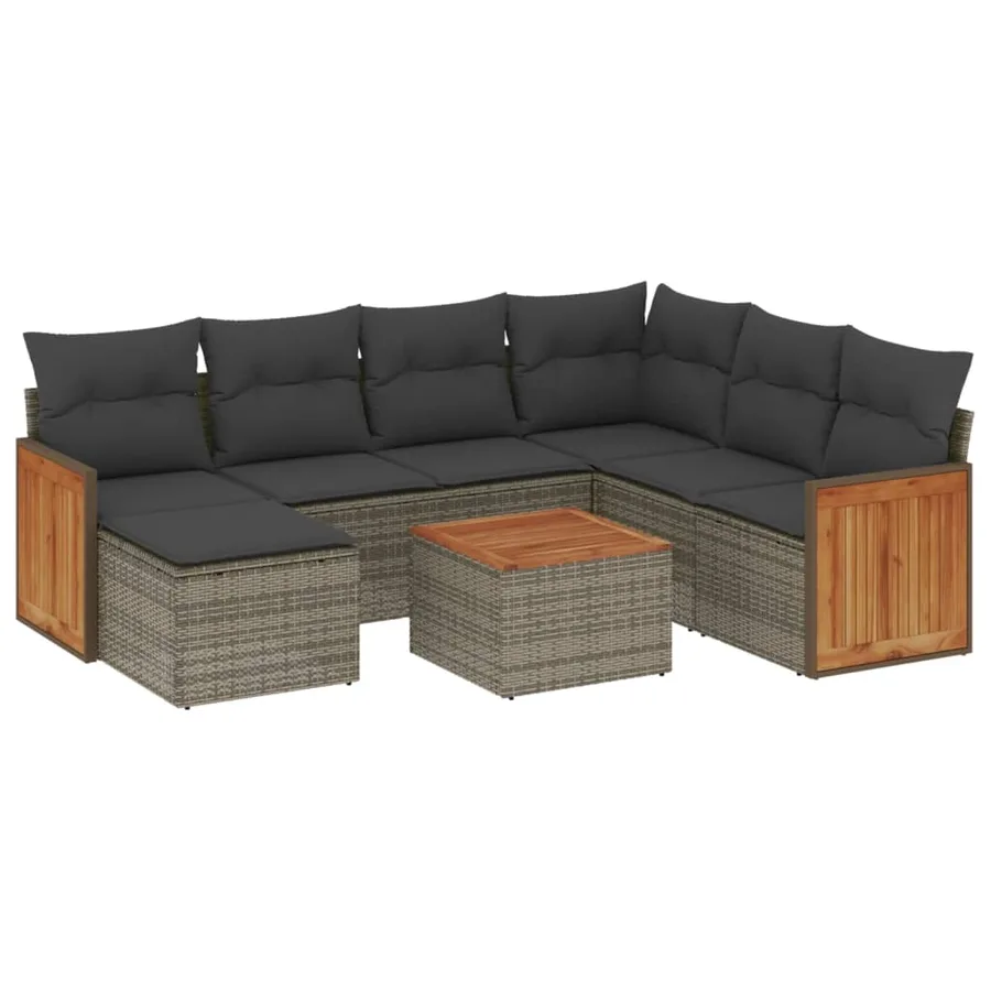Salon de jardin 8 pcs avec coussins gris résine tressée - 2