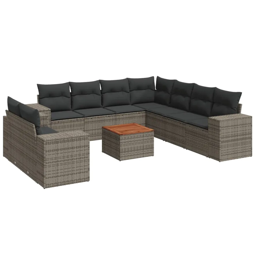 Salon de jardin avec coussins 10 pcs gris résine tressée - 2