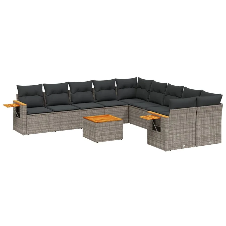 Salon de jardin 11 pcs avec coussins gris résine tressée - 2
