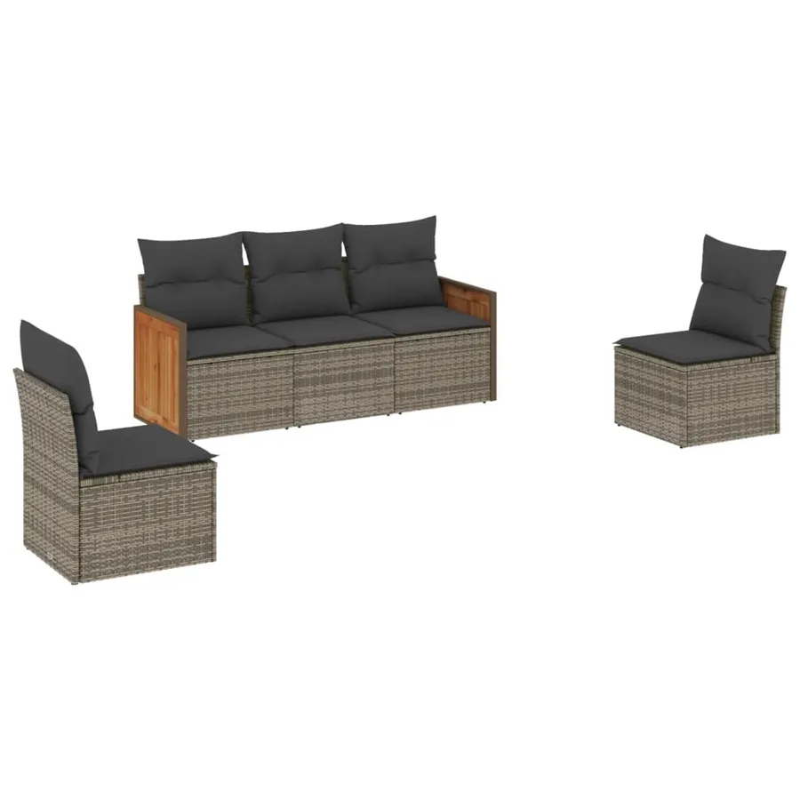 Salon de jardin 5 pcs avec coussins gris résine tressée - 2
