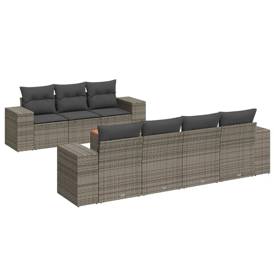 Salon de jardin 8 pcs avec coussins gris résine tressée - 2