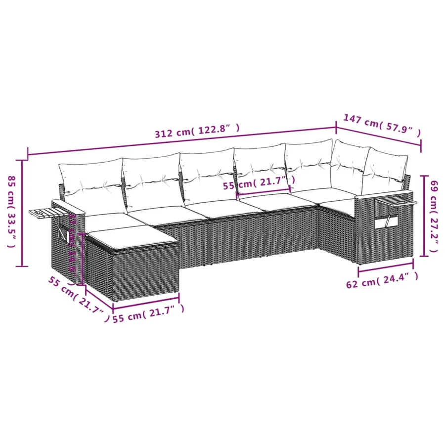 Salon de jardin avec coussins 7 pcs gris résine tressée - 3