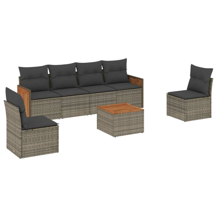 Salon de jardin avec coussins 7 pcs gris résine tressée - 2