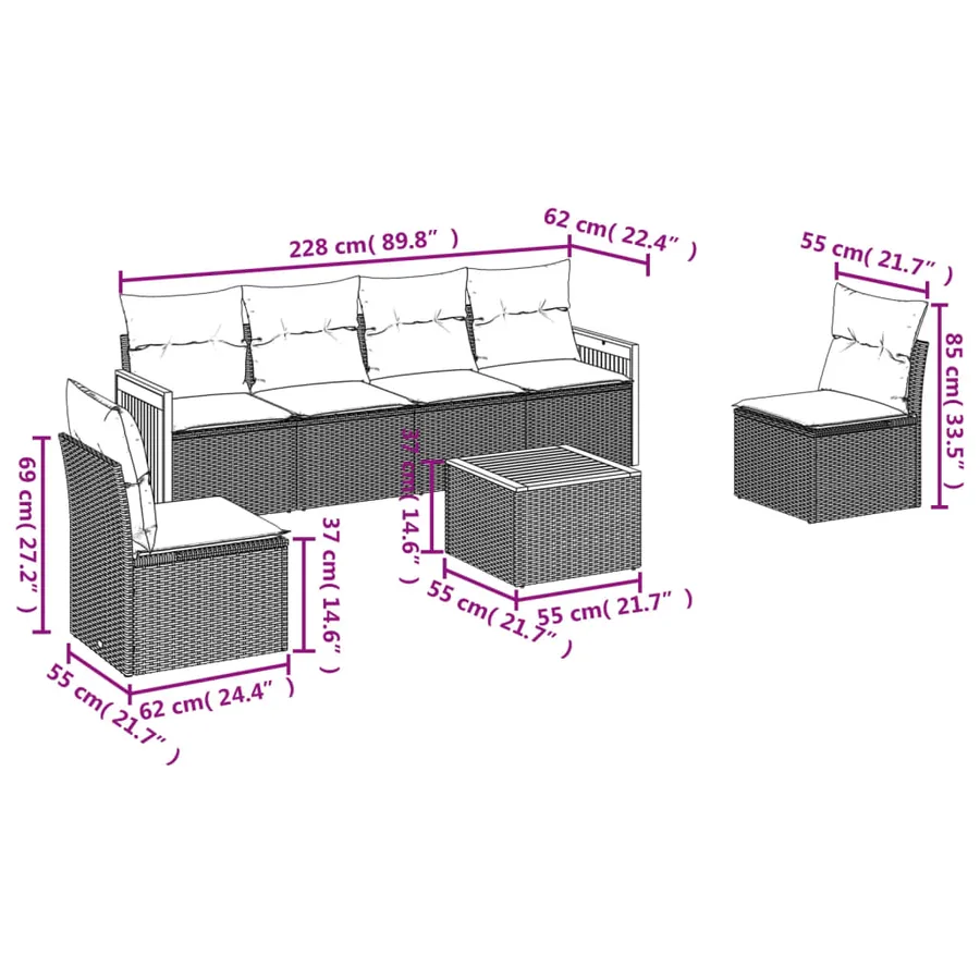 Salon de jardin avec coussins 7 pcs gris résine tressée - 3