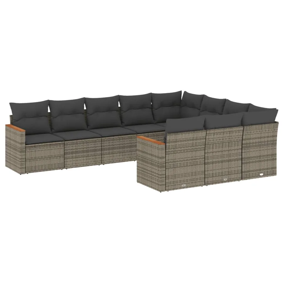 Salon de jardin avec coussins 10 pcs gris résine tressée - 2