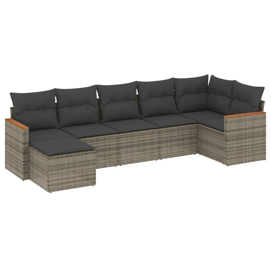 Salon de jardin avec coussins 7 pcs gris résine tressée - 2