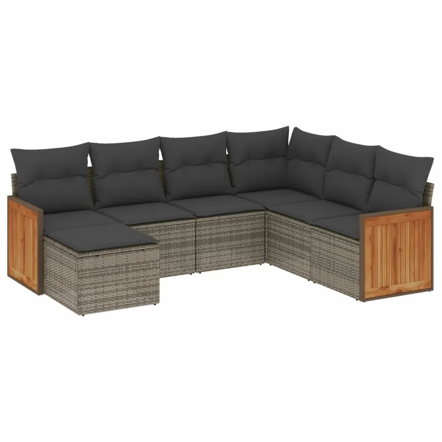 Salon de jardin avec coussins 7 pcs gris résine tressée - 2