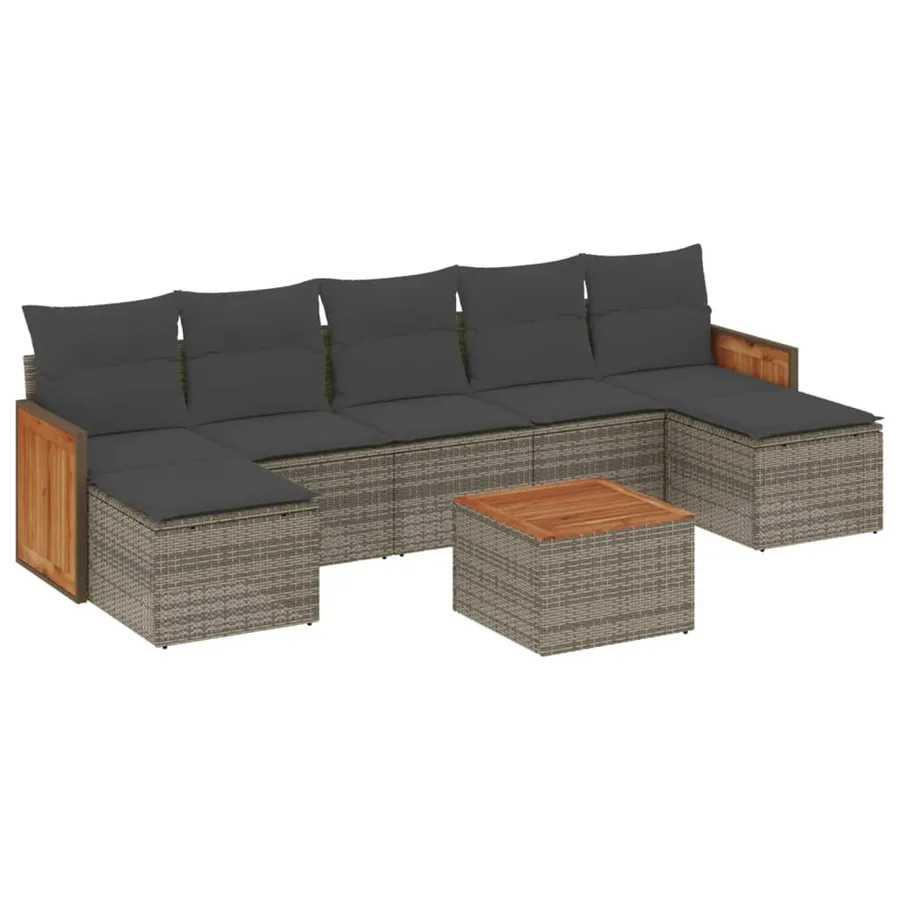 Salon de jardin 8 pcs avec coussins gris résine tressée - 2
