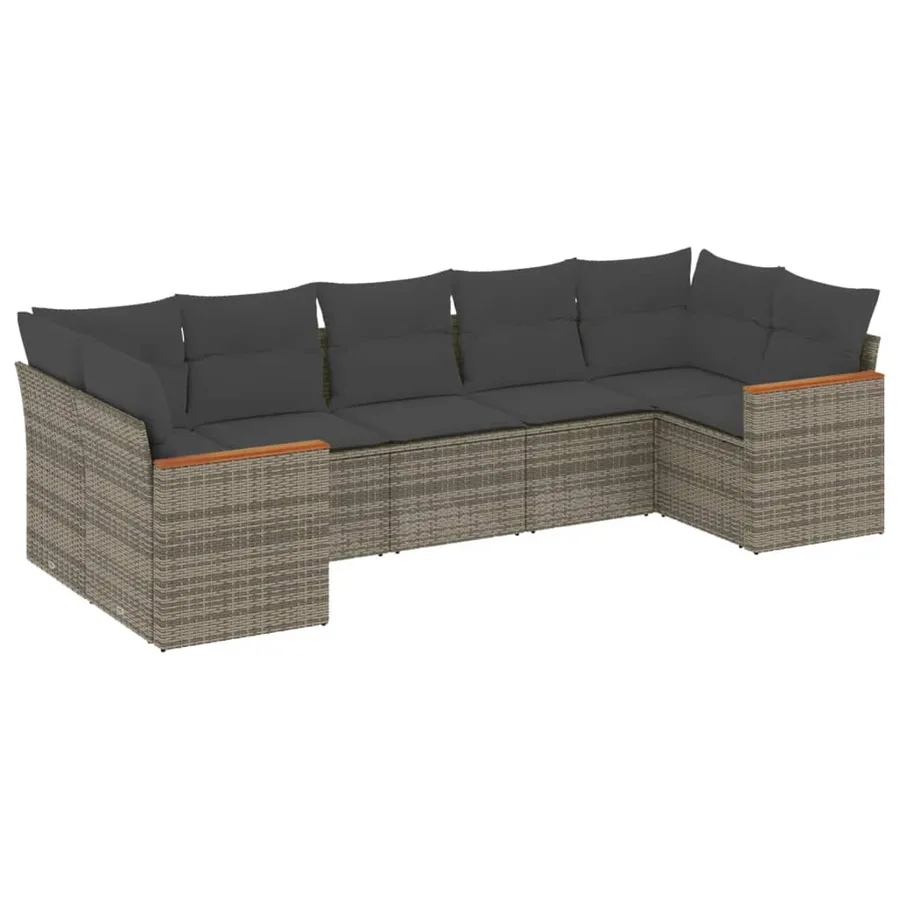 Salon de jardin avec coussins 7 pcs gris résine tressée - 2