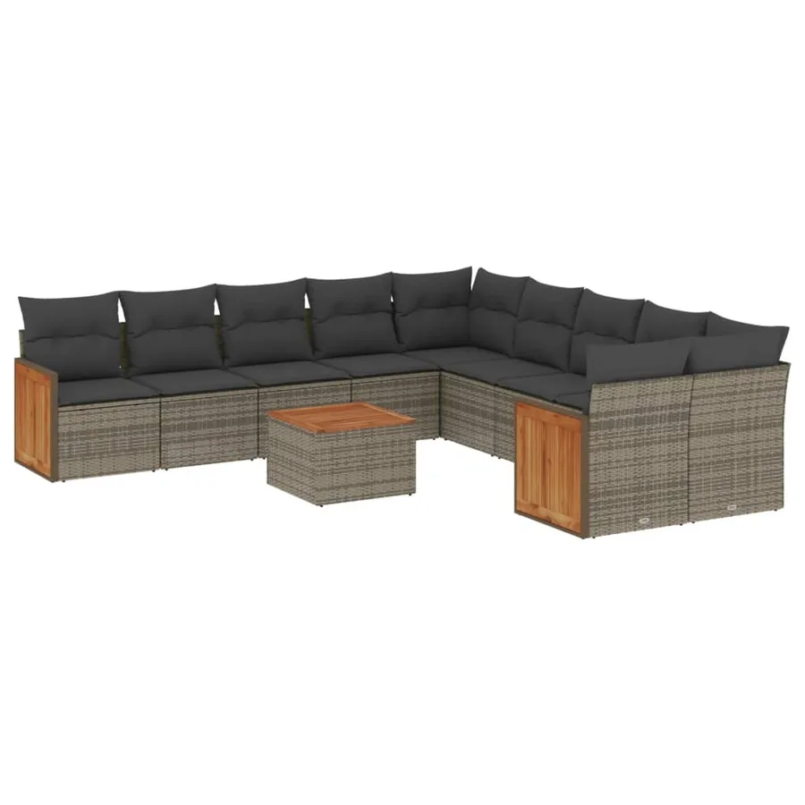 Salon de jardin 11 pcs avec coussins gris résine tressée - 2