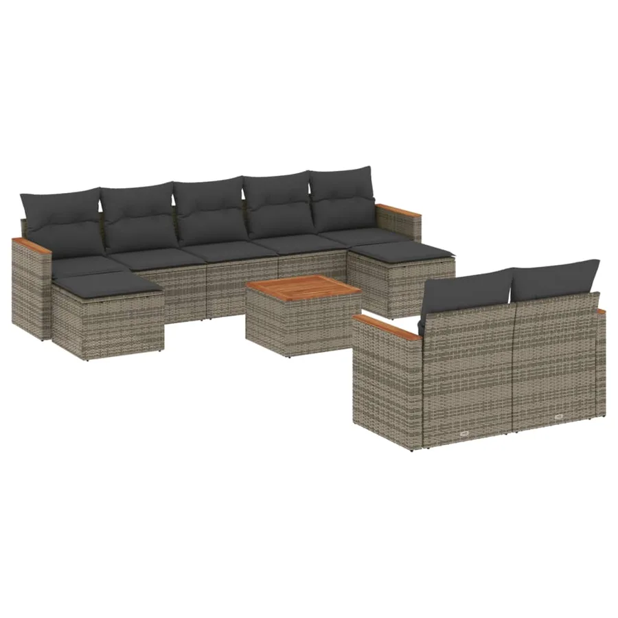 Salon de jardin avec coussins 10 pcs gris résine tressée - 2