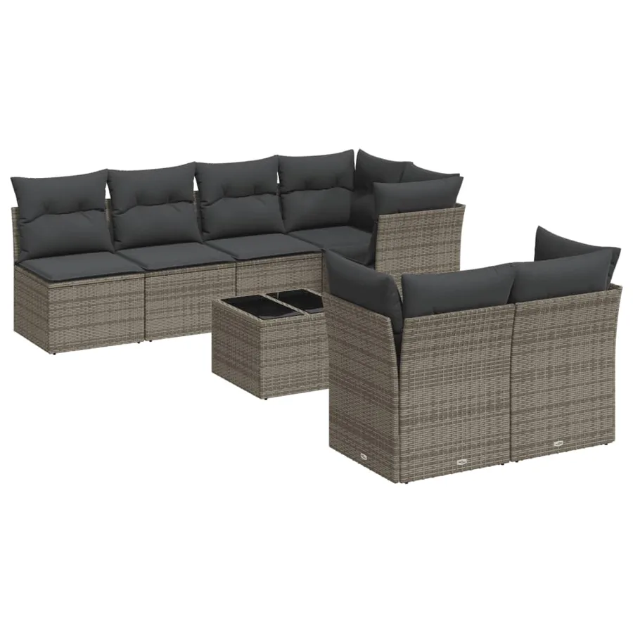 Salon de jardin 8 pcs avec coussins gris résine tressée - 2