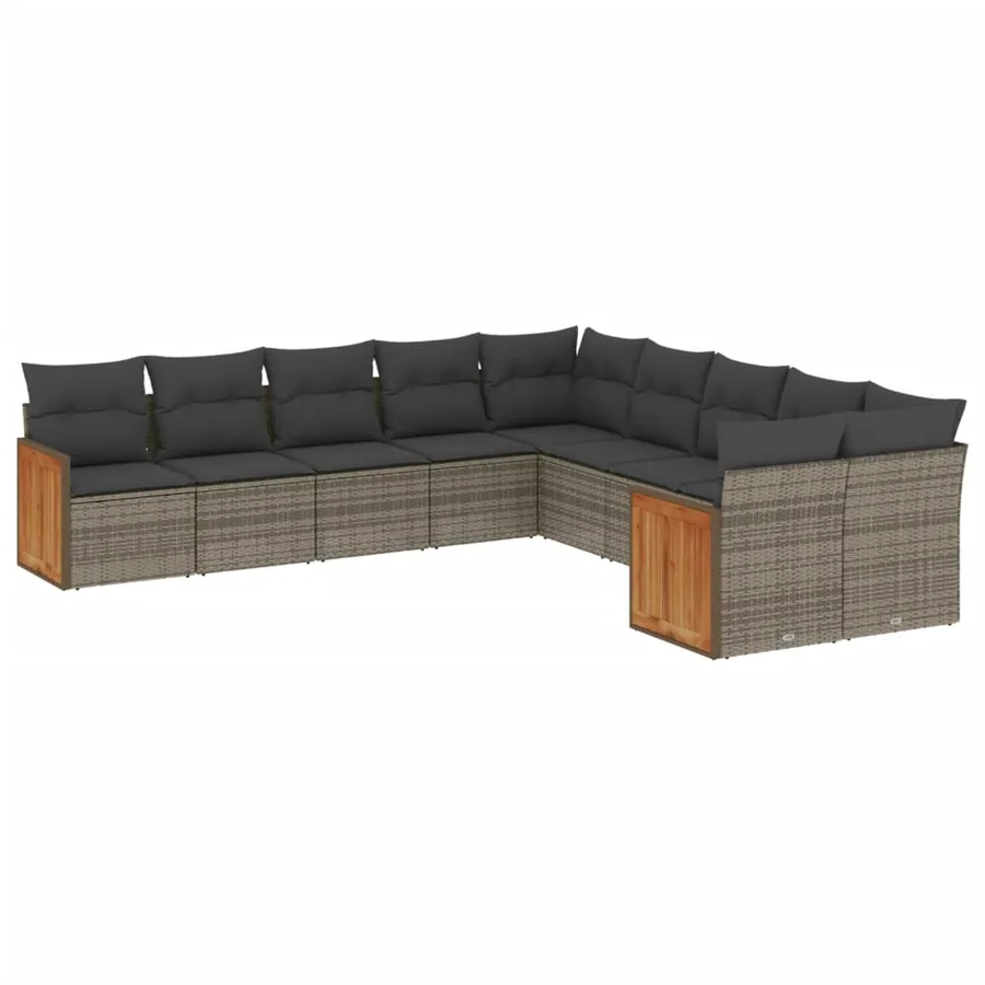 Salon de jardin avec coussins 10 pcs gris résine tressée - 2