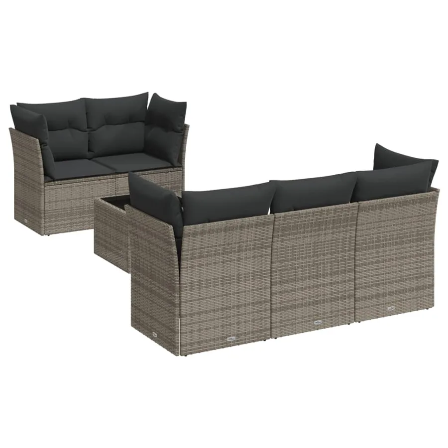 Salon de jardin 6 pcs avec coussins gris résine tressée - 2