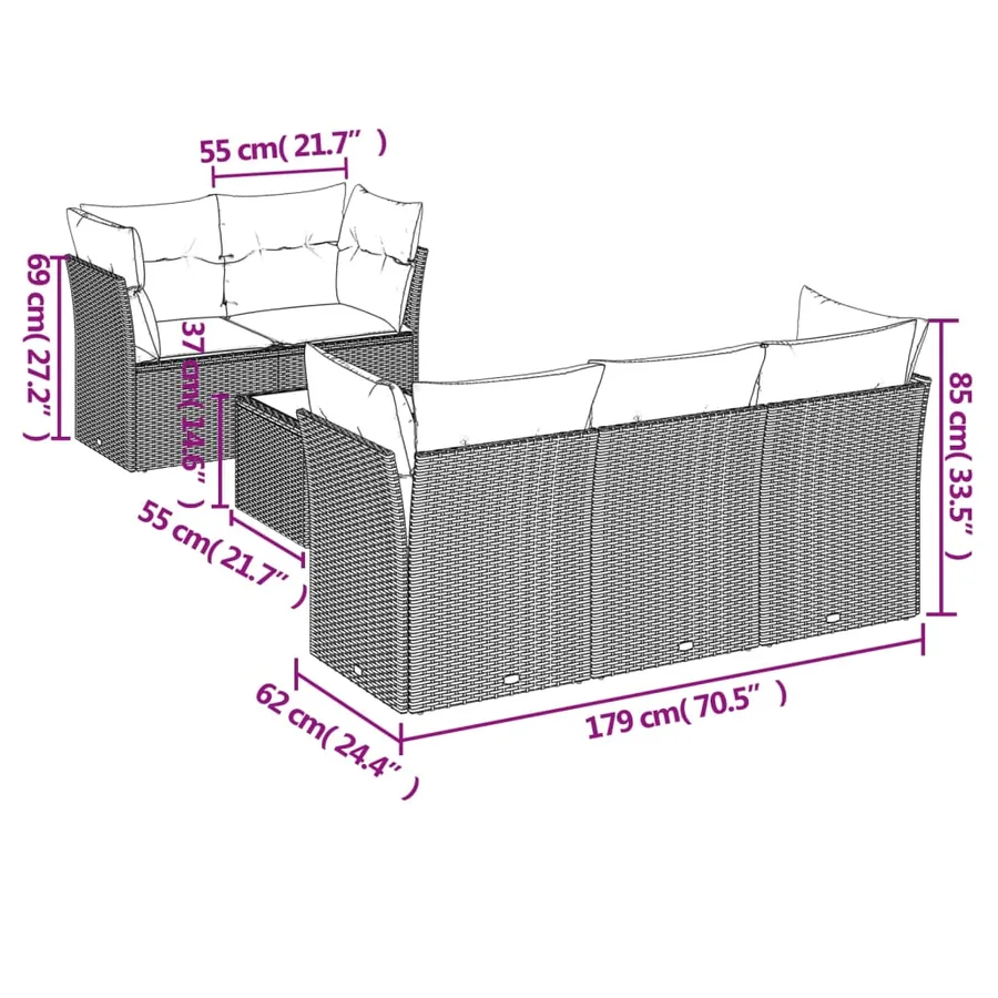 Salon de jardin 6 pcs avec coussins gris résine tressée - 3