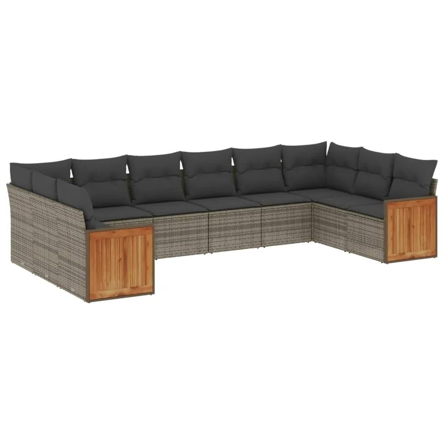 Salon de jardin avec coussins 10 pcs gris résine tressée - 2