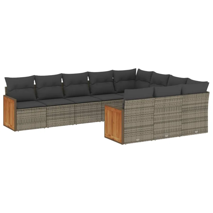Salon de jardin avec coussins 10 pcs gris résine tressée - 2