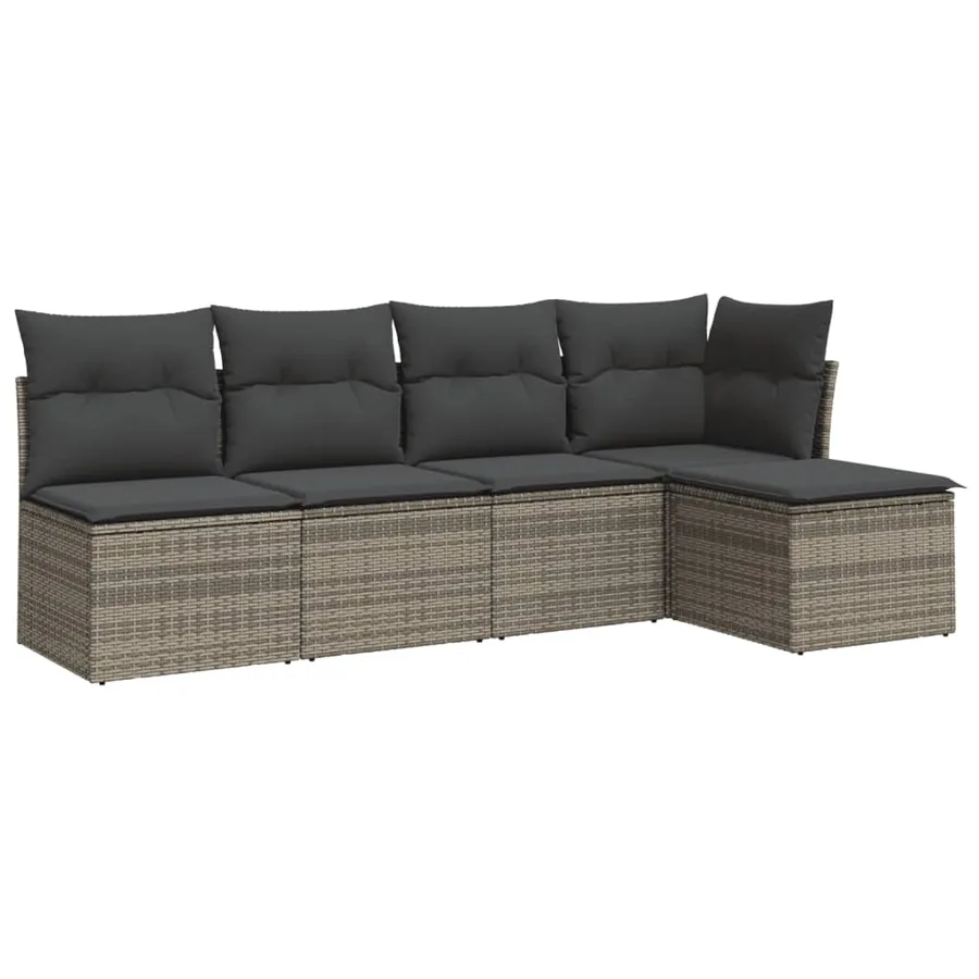 Salon de jardin 5 pcs avec coussins gris résine tressée - 2