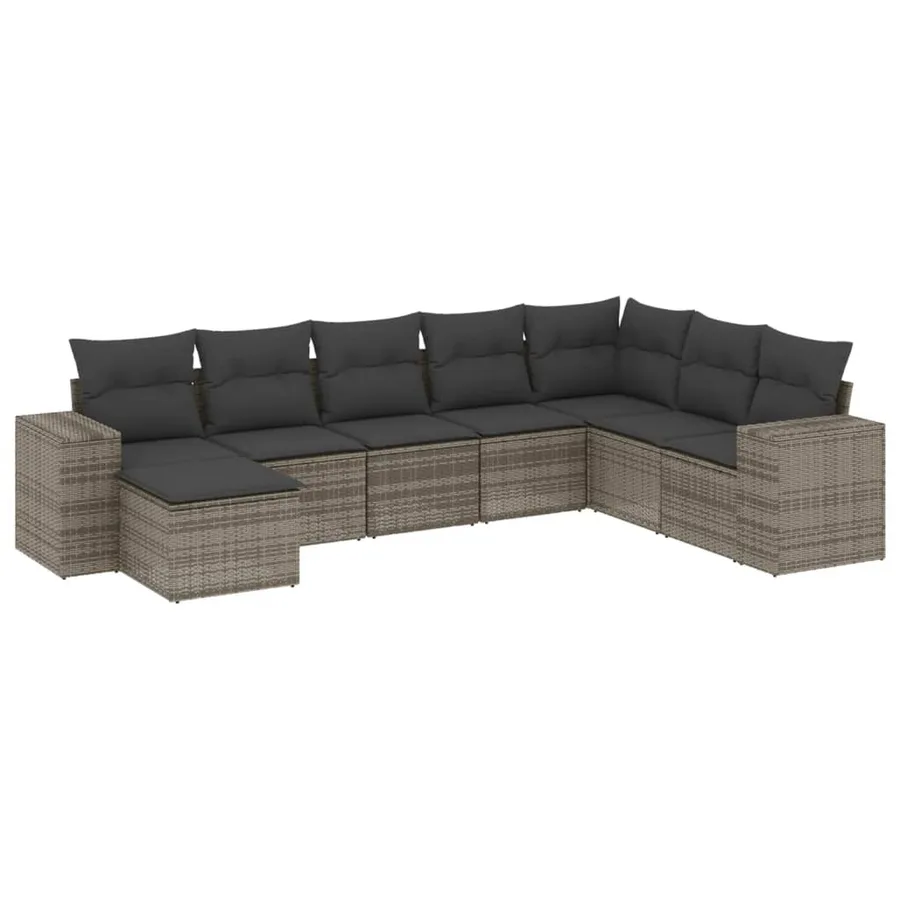 Salon de jardin 8 pcs avec coussins gris résine tressée - 2