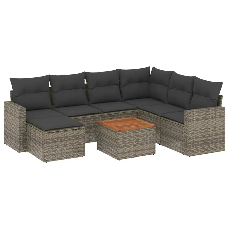 Salon de jardin 8 pcs avec coussins gris résine tressée - 2