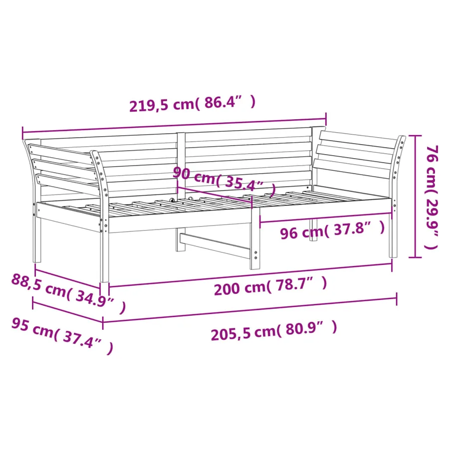 Lit de jour sans matelas blanc 90x200 cm bois de pin massif - 9