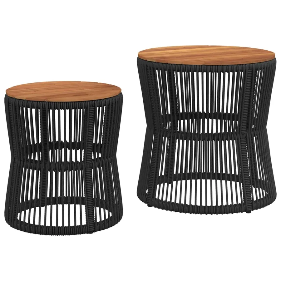 Tables d'appoint de jardin 2 pcs dessus en bois noir poly rotin - 2