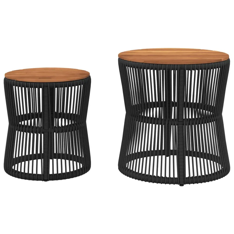 Tables d'appoint de jardin 2 pcs dessus en bois noir poly rotin - 4