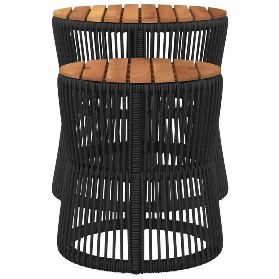 Tables d'appoint de jardin 2 pcs dessus en bois noir poly rotin - 5