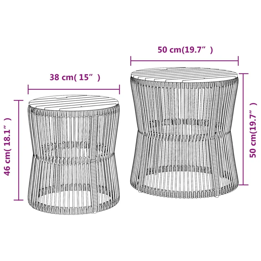 Tables d'appoint de jardin 2pcs dessus en bois beige poly rotin - 11