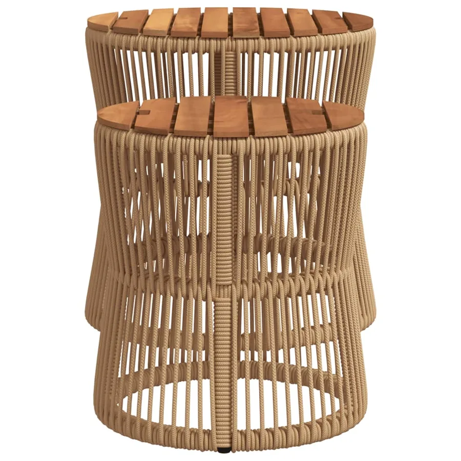 Tables d'appoint de jardin 2pcs dessus en bois beige poly rotin - 5