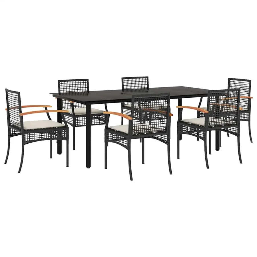 Ensemble à manger de jardin coussins 7pcs Noir Résine tressée - 2