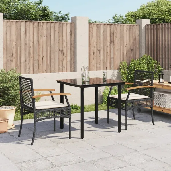 Ensemble à manger de jardin avec coussins 3 pcs Noir