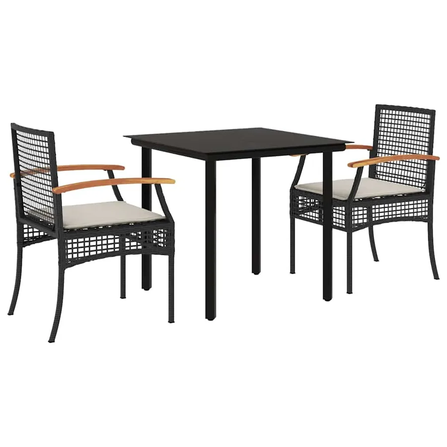 Ensemble à manger de jardin avec coussins 3 pcs Noir - 2