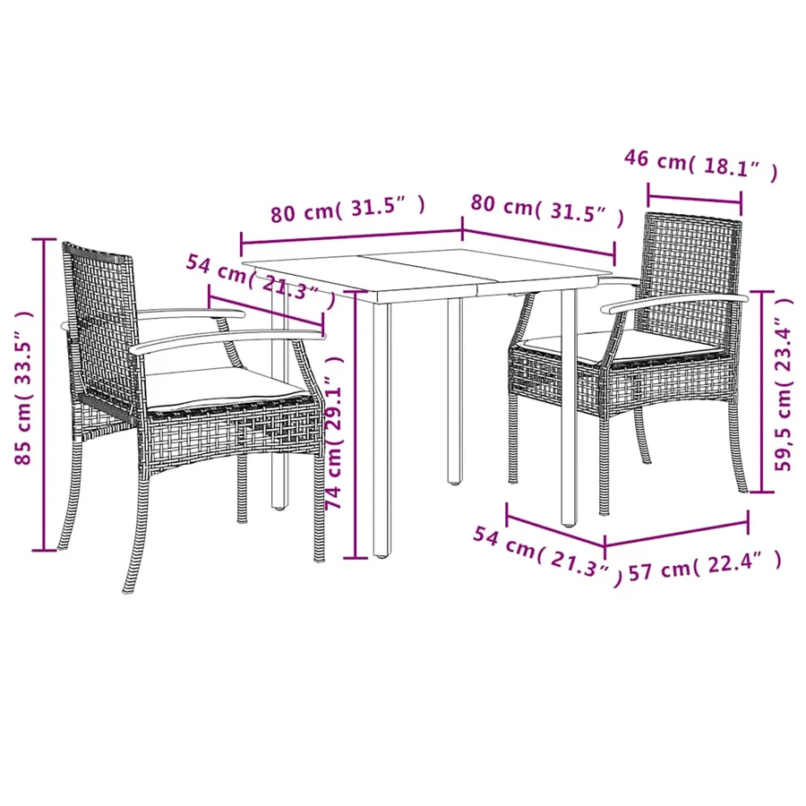Ensemble à manger de jardin avec coussins 3 pcs Noir - 7