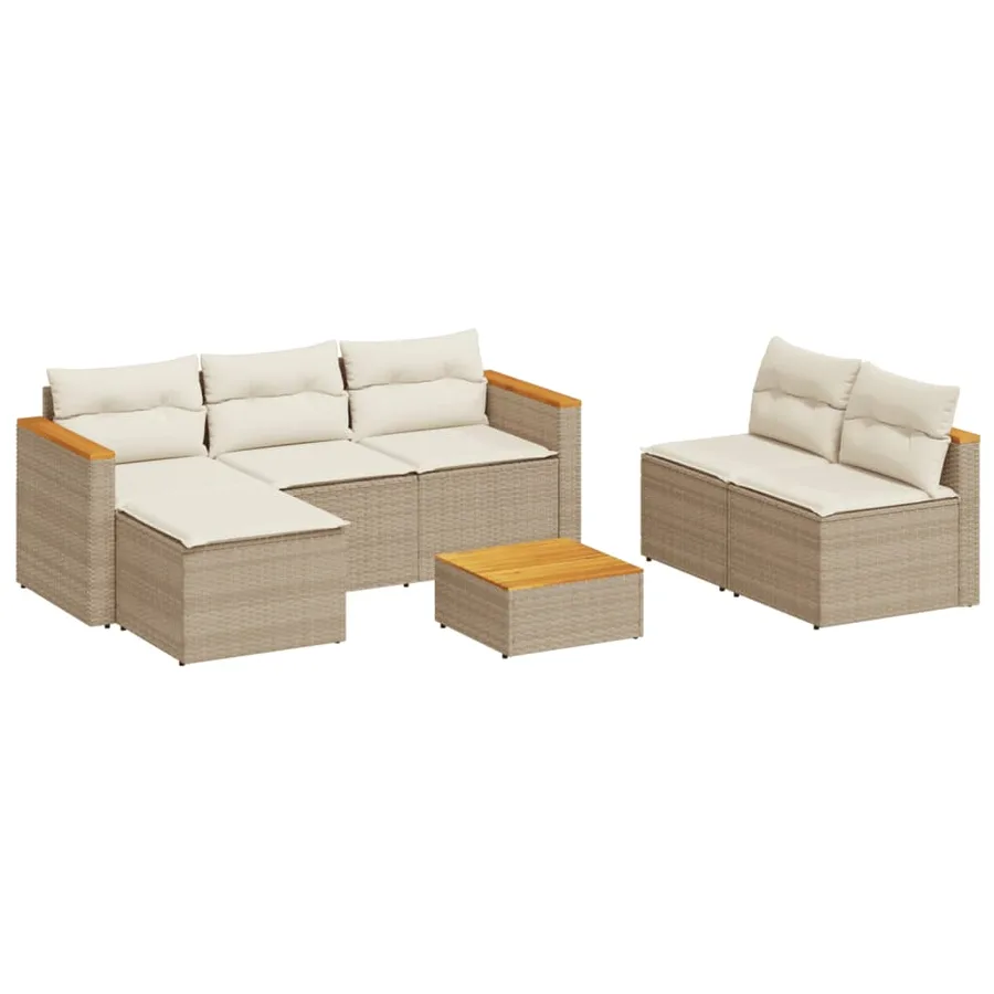 Salon de jardin avec coussins 5 pcs beige résine tressée acacia - 2