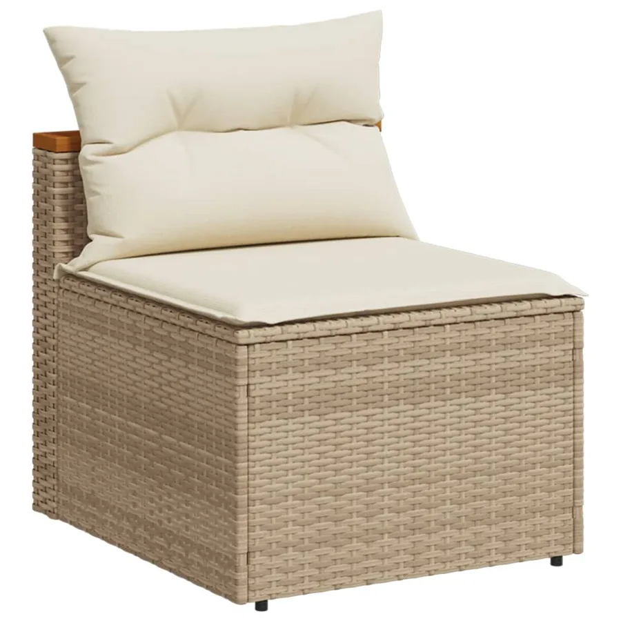Salon de jardin avec coussins 5 pcs beige résine tressée acacia - 4