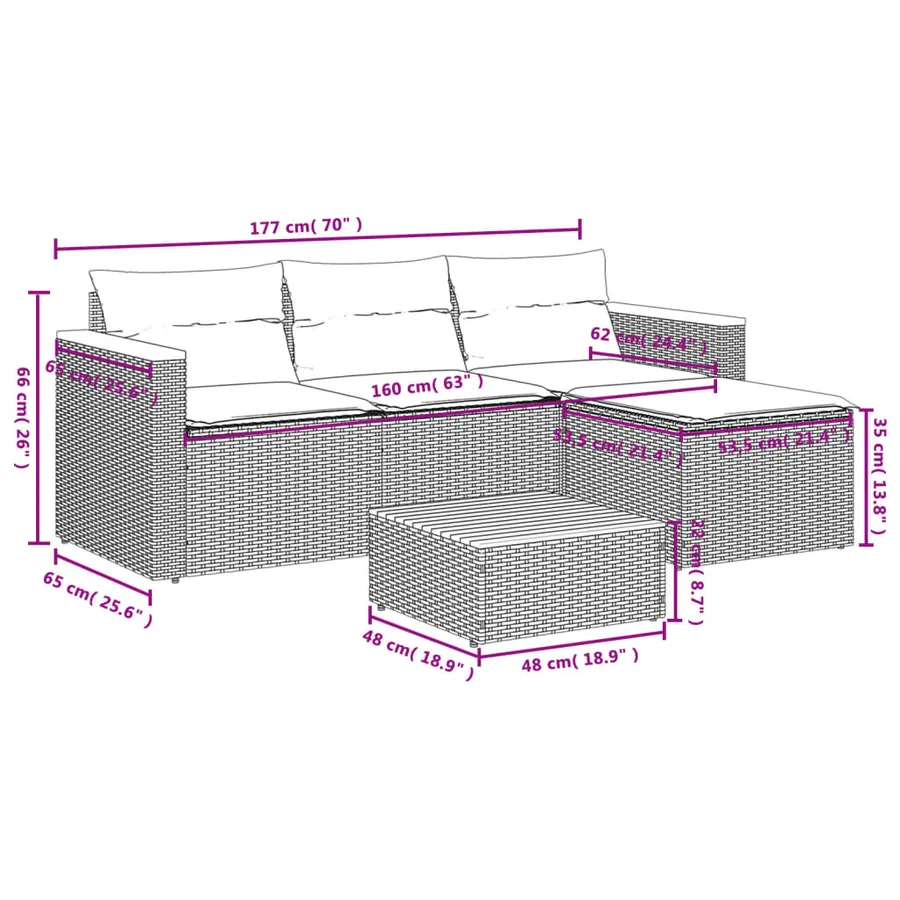 Salon de jardin avec coussins 5 pcs beige résine tressée acacia - 8