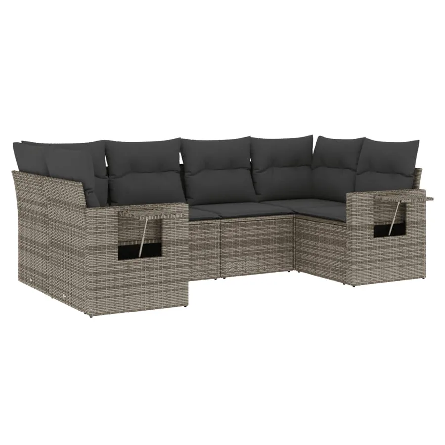 Salon de jardin 6 pcs avec coussins gris résine tressée - 2