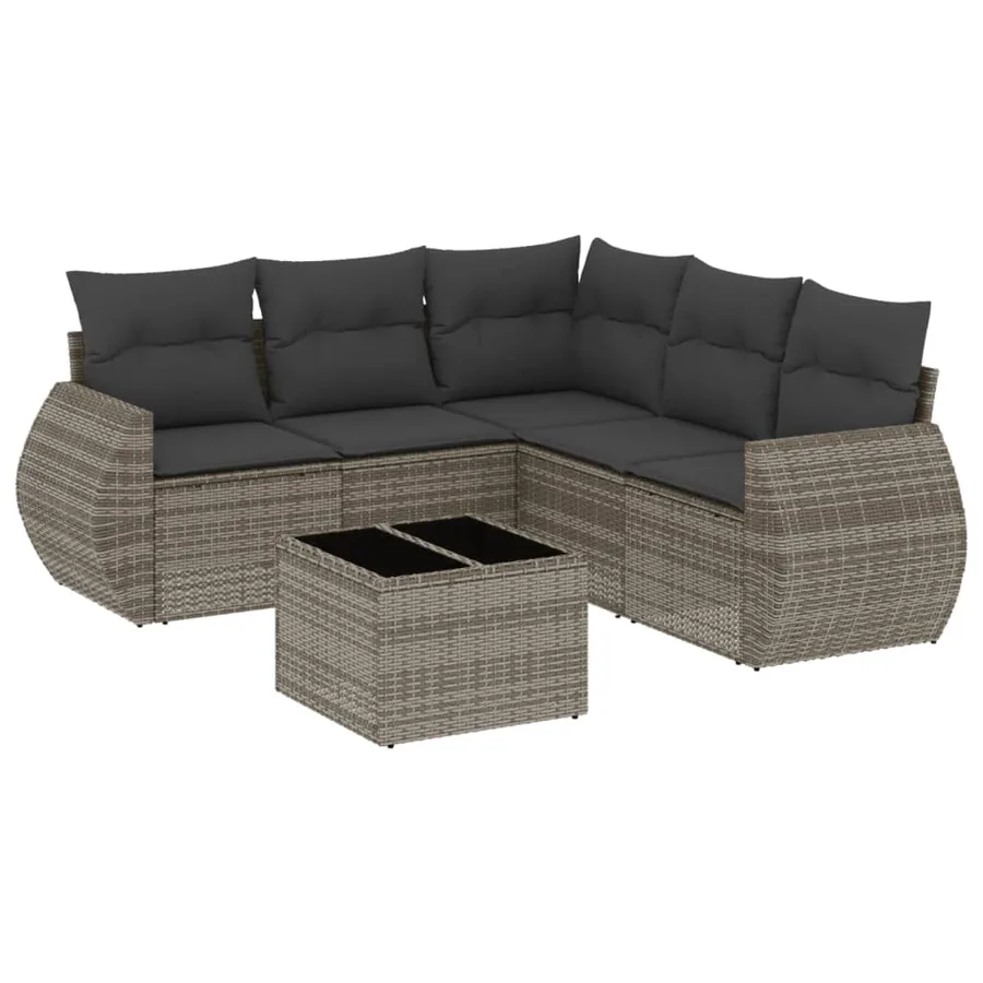 Salon de jardin 6 pcs avec coussins gris résine tressée - 2