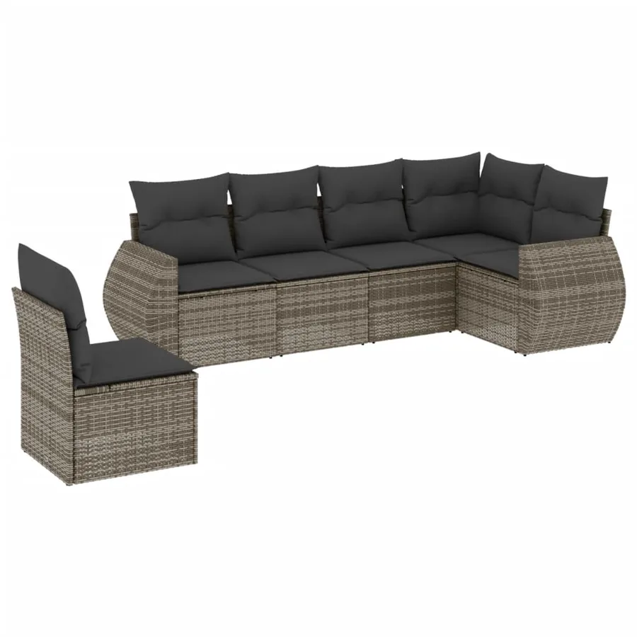 Salon de jardin 6 pcs avec coussins gris résine tressée - 2
