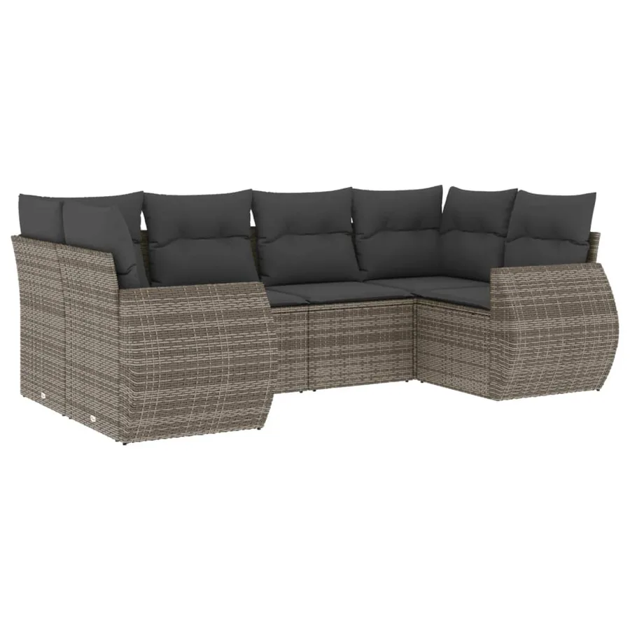 Salon de jardin 6 pcs avec coussins gris résine tressée - 2