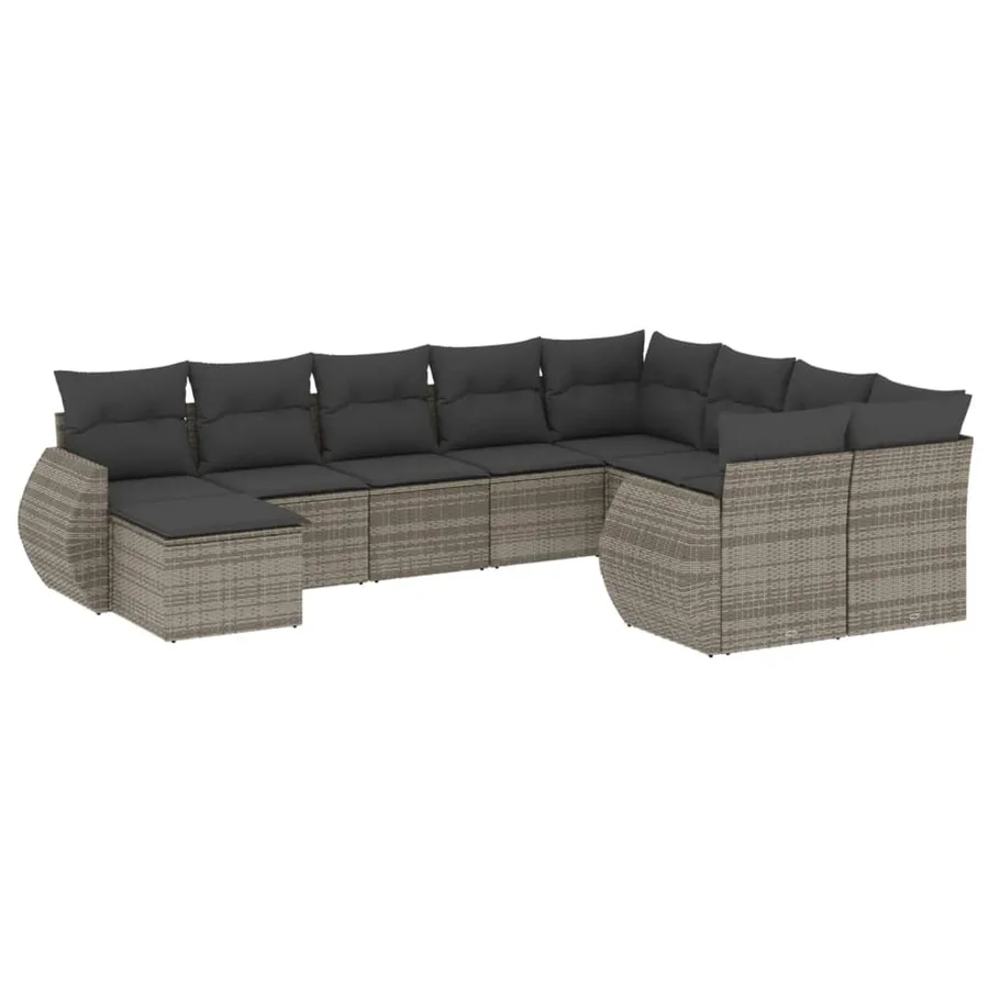 Salon de jardin avec coussins 10 pcs gris résine tressée - 2