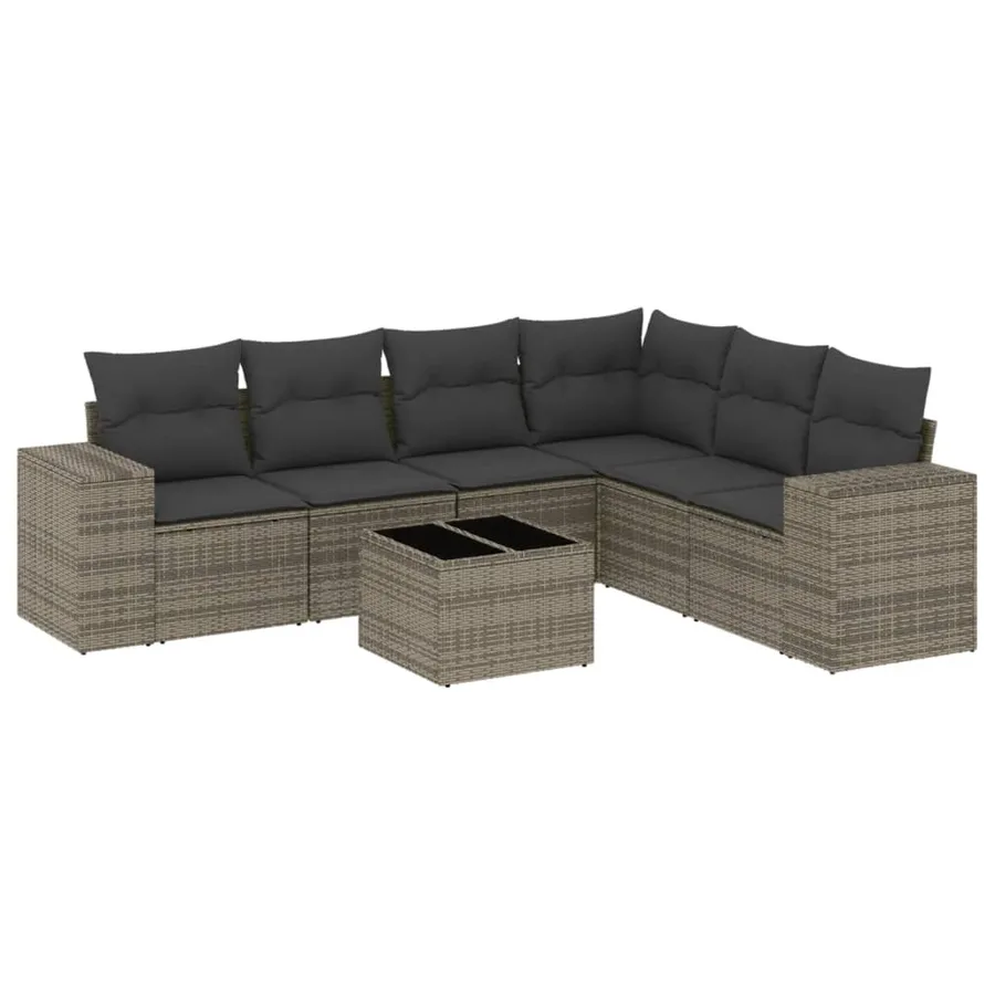 Salon de jardin avec coussins 7 pcs gris résine tressée - 2