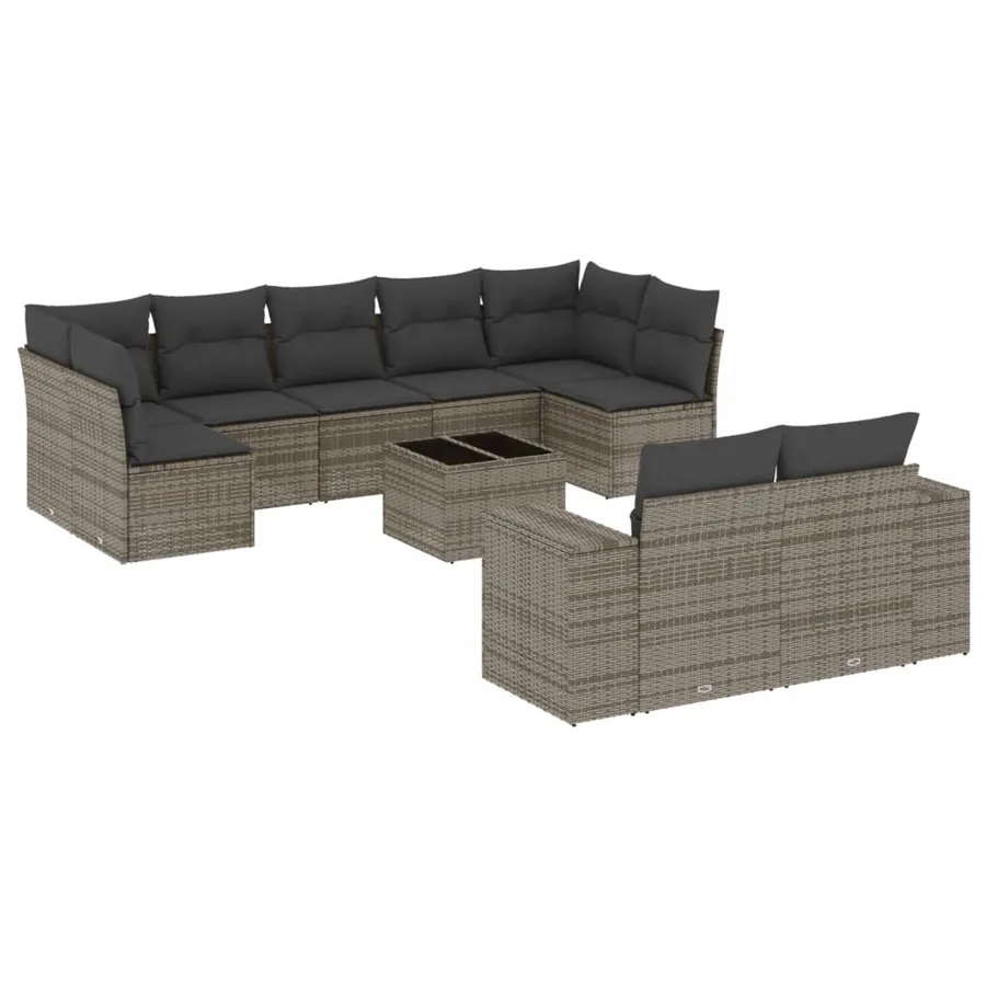 Salon de jardin avec coussins 10 pcs gris résine tressée - 2