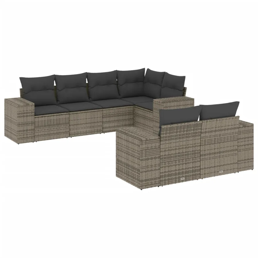 Salon de jardin avec coussins 7 pcs gris résine tressée - 2