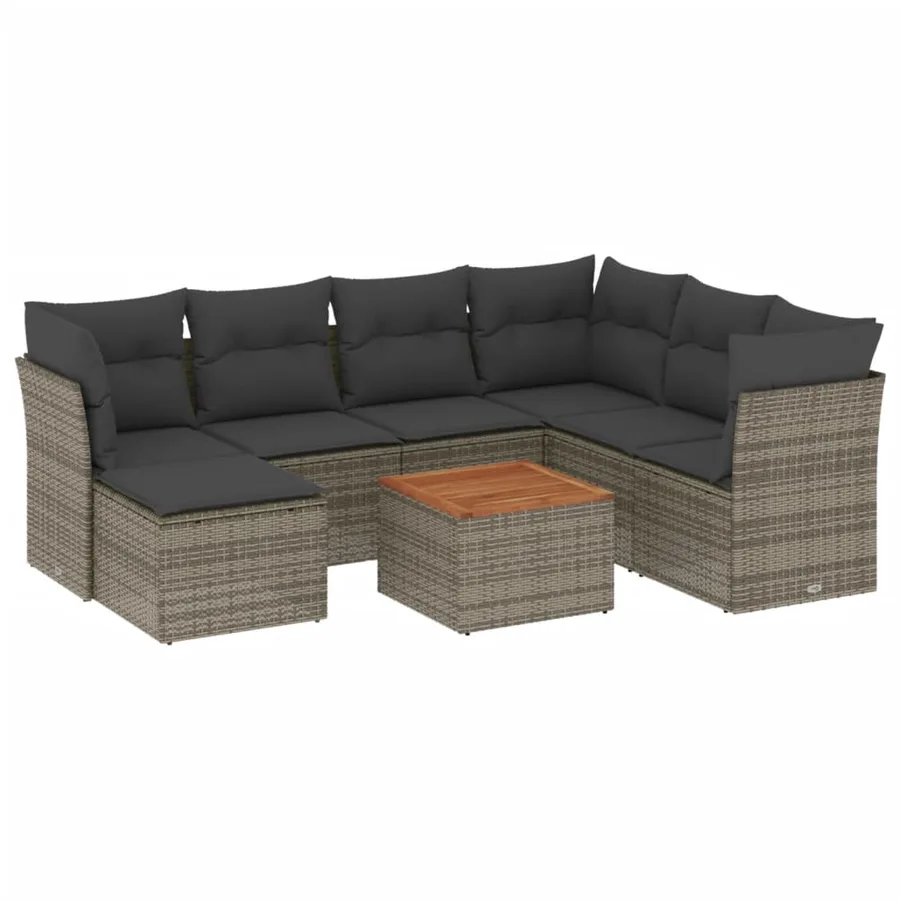 Salon de jardin 8 pcs avec coussins gris résine tressée - 2