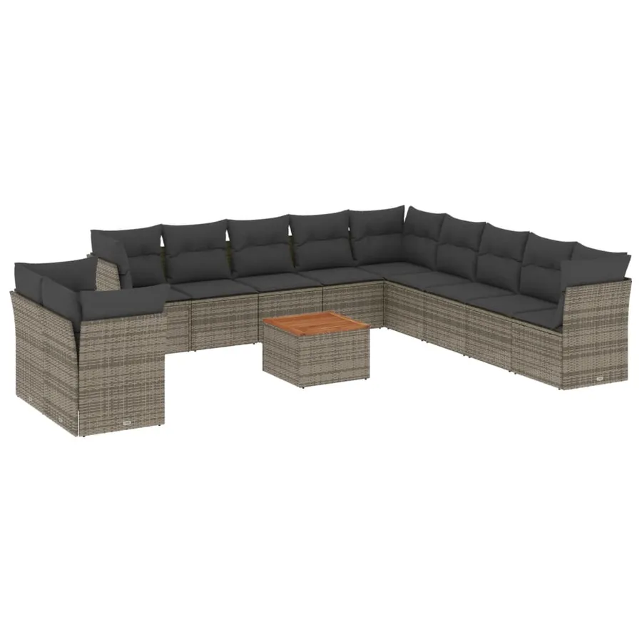 Salon de jardin avec coussins 12 pcs gris résine tressée - 2