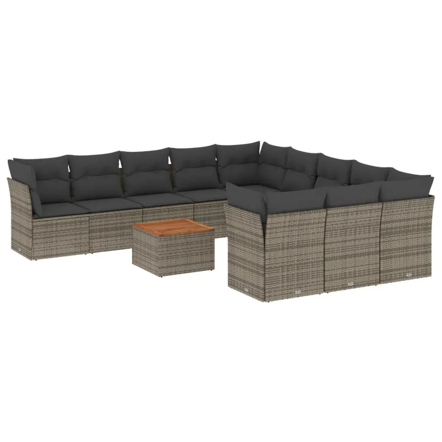 Salon de jardin avec coussins 12 pcs gris résine tressée - 2