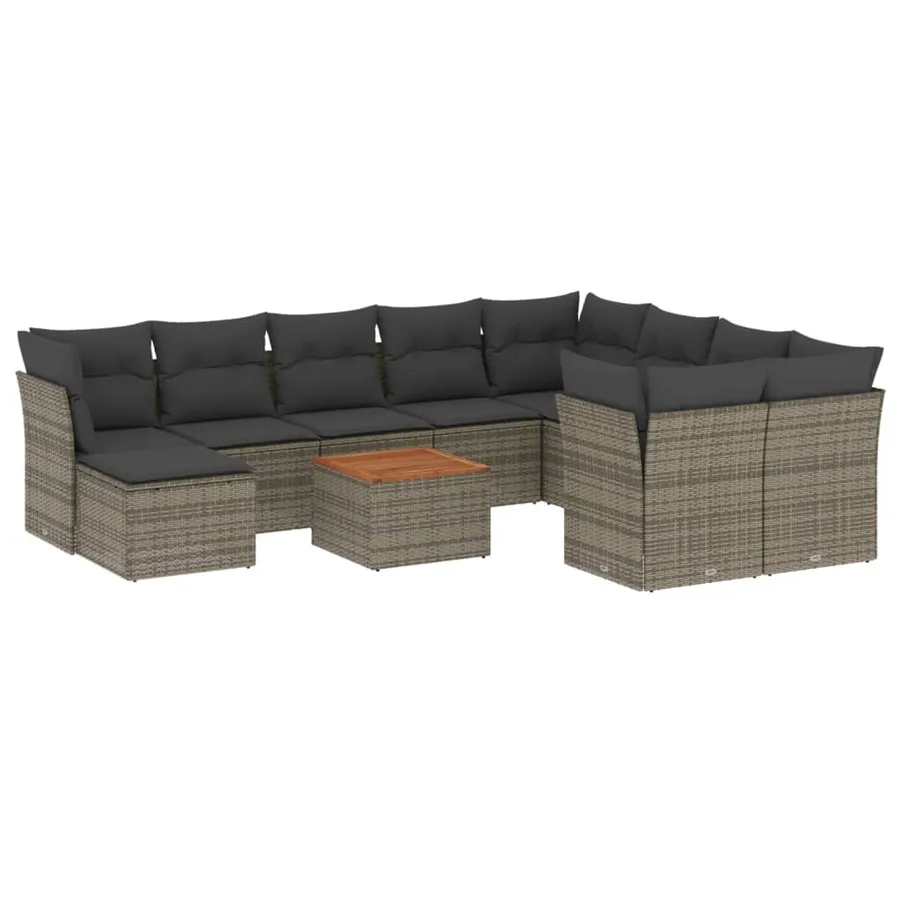 Salon de jardin 11 pcs avec coussins gris résine tressée - 2