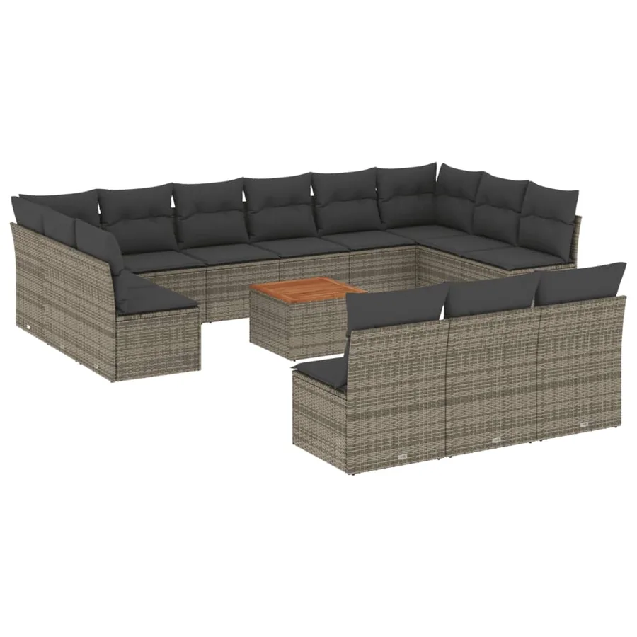 Salon de jardin avec coussins 14 pcs gris résine tressée - 2